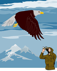 Image showing Man Watching Eagle