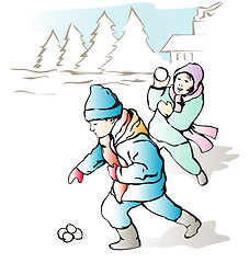 Image showing Children Playing with Snow