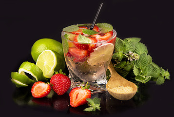 Image showing mojito strawberry cocktails on a black background