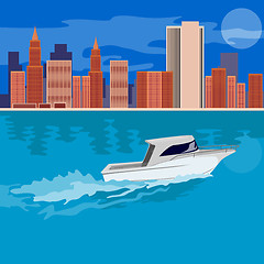 Image showing Skycrapers with Speedboat