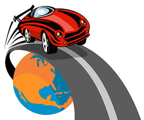 Image showing Sports Car Flying above globe