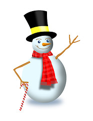 Image showing Snowman with Scarf Top Hat and Candy Cane