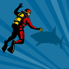 Image showing Scuba Diver and Shark