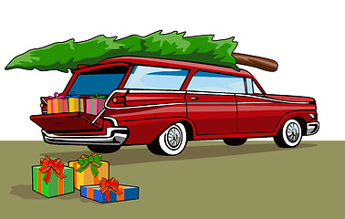 Image showing Red Car Station Wagon Christmas