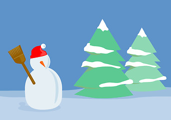 Image showing Snowman with Trees