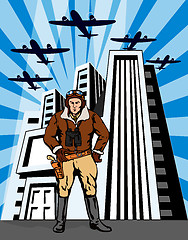Image showing Space Cowboy with Buildings and Airplane