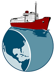 Image showing Passenger Cargo Ship on Top of Globe