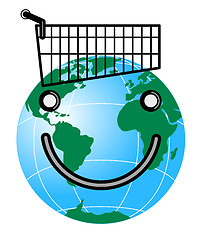 Image showing Smiley Face on Globe and Trolley