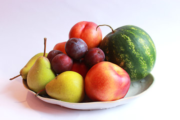 Image showing still life from watermelon, pears, plum, nectarine