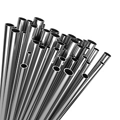 Image showing Stack of Steel Pipes Isolated on White Background.