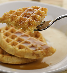 Image showing Waffles With Marple Syrup And Honey