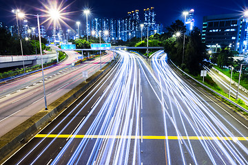 Image showing Busy traffic on highway at night