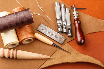 Image showing Homemade leather craft equipment