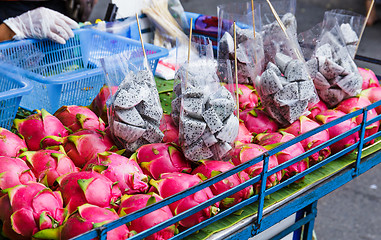 Image showing Dragon fruit on market stand in Thailand