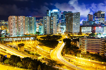 Image showing Hong Kong cityscape and traffic trail