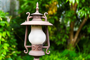 Image showing Street lamp in the green garden