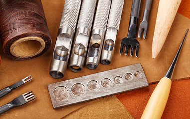 Image showing Handmade leather craft equipment