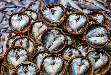 Image showing Fish in barrels for sell at market in Bangkok