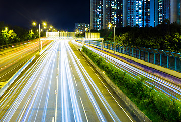 Image showing Busy traffic on highway at night