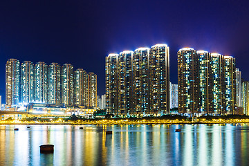 Image showing Apartment building in Hong Kong at night