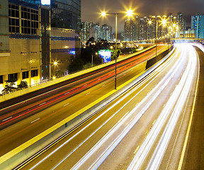 Image showing Busy traffic on highway at night