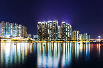 Image showing Apartment building in Hong Kong at night