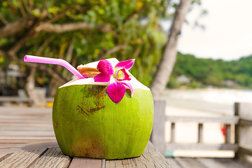 Image showing Coconut drink in the resort