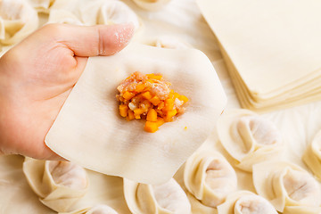 Image showing Wrapping of Chinese dumpling