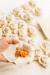 Image showing Wrapping of Chinese dumpling