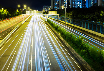 Image showing Busy traffic on highway at night