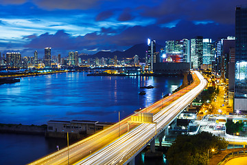 Image showing Hong Kong downtown with highway at night