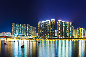 Image showing Apartment building in Hong Kong at night