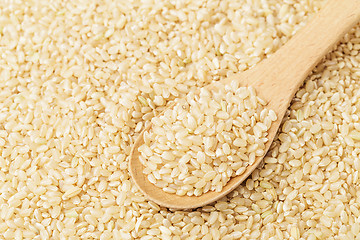 Image showing Brown rice on wooden teaspoon