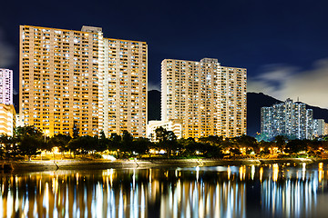 Image showing illuminated building in Hong Kong at night