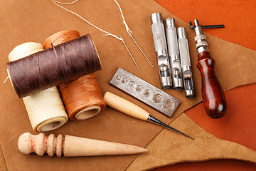 Image showing Homemade leather craft equipment