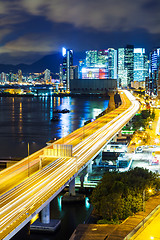 Image showing Hong Kong downtown with highway at night