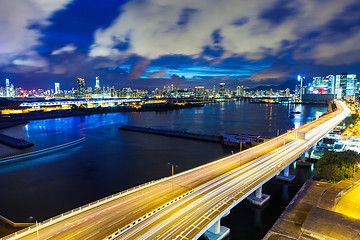 Image showing Hong Kong city with highway at night