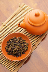 Image showing Teapot and dried tea leave