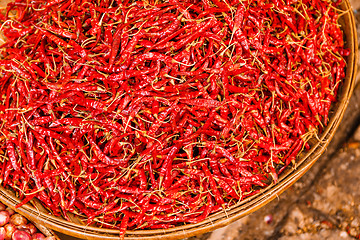 Image showing Preservation procedure of red Chili peppers on basket