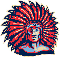 Image showing Native American Indian Chief Warrior Retro