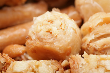 Image showing Macro shot of a tasty arabian desert Baklava.  Is a rich, sweet 