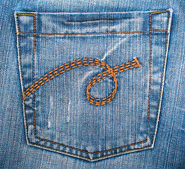 Image showing Blue jeans fabric with pocket as background 