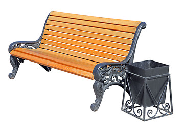 Image showing wooden bench with an urn isolated on white background