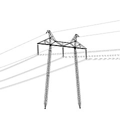 Image showing Silhouette of high voltage power lines. Vector  illustration.