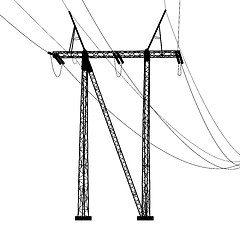 Image showing Silhouette of high voltage power lines. Vector  illustration.