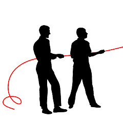 Image showing Black silhouettes of people pulling rope?. Vector illustration.
