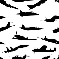 Image showing combat aircraft silhouettes.  vector illustration . Seamless wal