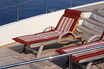 Image showing empty sunbed with  on a beautiful  yacht