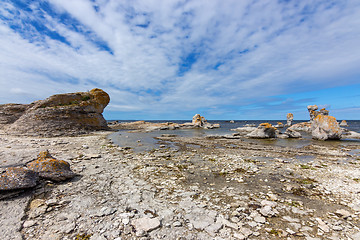 Image showing Rocky coast with limestone cliffs in Sweden