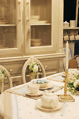 Image showing Dining room table with elegant setting